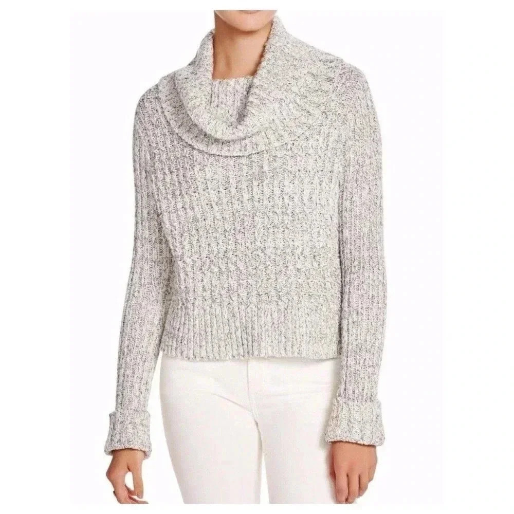 FREE PEOPLE Oversized Cowl Neck Sweater Top Size M Long Sleeve Marled Grey